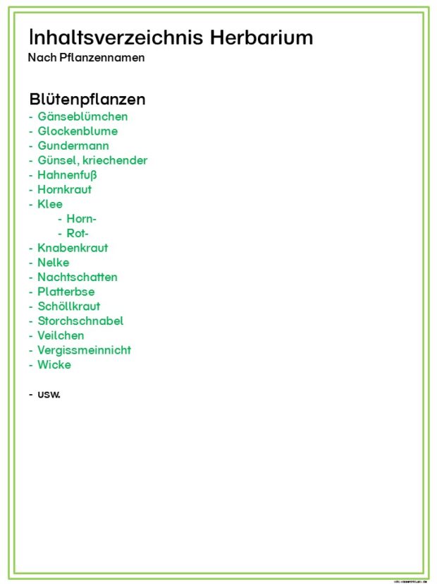 herbarium-inhaltsverzeichnis-nach-pflanzennamen-beispiel