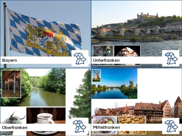 Regierungsbezirke Bayern Karteikarten mit Fotos