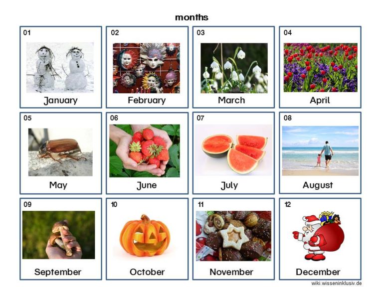 Jahreszeiten und Monate Englisch